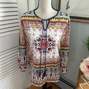 KYLA SEO Womens Tunic Small Colorful Bohemian Tassels Artsy Festival Hippie